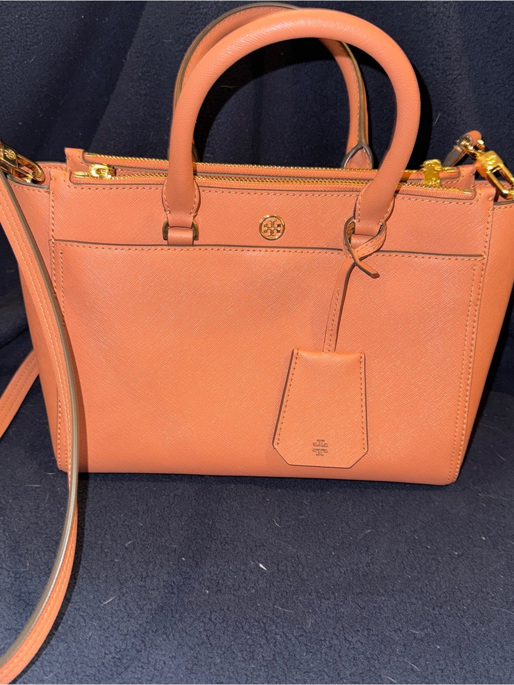 Tory Burch Robinson Double Zipper Small Satchel in Salmon